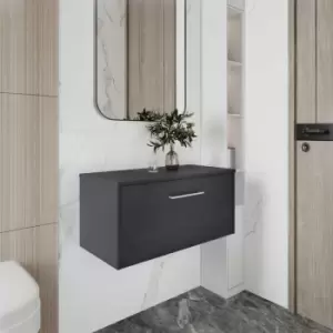 Image of Juno Wall Hung 1-Drawer Vanity Unit with Worktop 800mm Wide - Graphite Grey - Hudson Reed