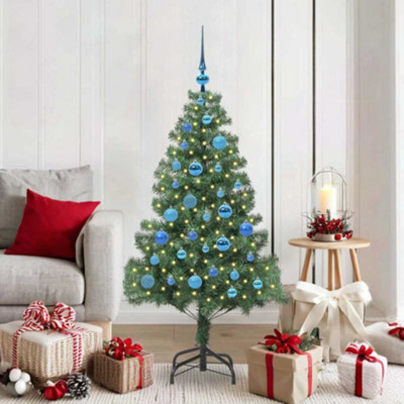 Image of vidaXL Christmas Tree with 150 LEDs with Stand, Blue Balls Green 150cm PVC, Green 3396374