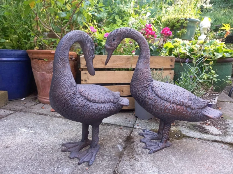 Image of Inspirational Gifting Pair of Geese Sculptures Garden Ornament in Bronze Bronze Unisex