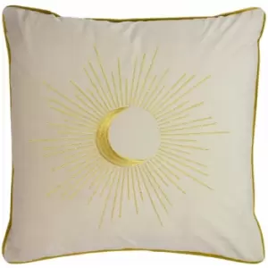 Image of Furn Astrid Embroidered Velvet Piped Edge Cushion Cover, Ivory, 50 x 50 Cm