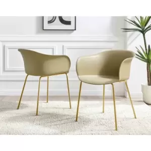 Image of Furniture Box 2X Harper Taupe Kitchen Dining Chair Gold Legs