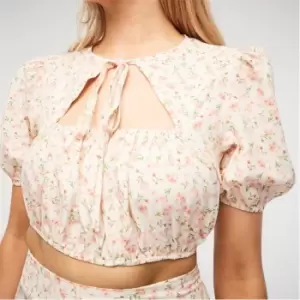 Image of Missguided Floral Print Tie Front Cut Out Crop Top - Multi