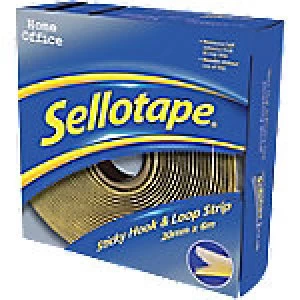 Image of Sellotape Sticky Hook and Loop Strip Self Permanent White & Yellow 6m