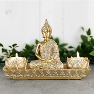 Image of Gold Thai Buddha Double Tealight Holder Figurine 14cm