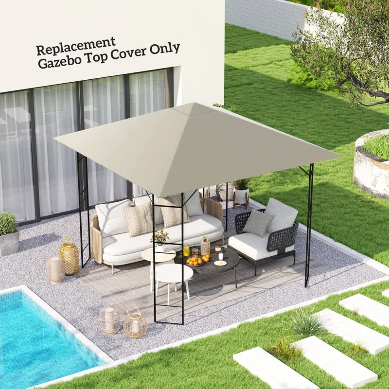 Image of OUTSUNNY 3x3 m Gazebo Canopy Replacement Cover with Drain Holes, Light Grey Size: 2964mm x 2964mm Light Grey Unisex 2964mm x 2964mm