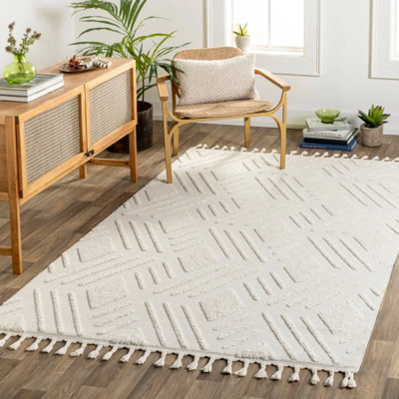 Image of Livabliss Berber Geometric High Pile Ivory Selene Area Rug 200 X 275cm - Easy Care, Non Shedding, Ideal For Living Room & Bedroom