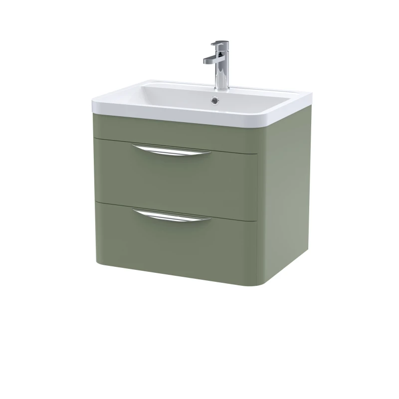 Image of Balterley Wall Hung 2 Drawer Vanity Unit Polymarble Basin Satin Green 600mm Green unisex