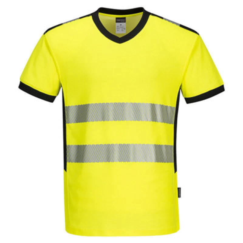 Image of Portwest PW3 Hi Vis V Neck Mesh Insert Short Sleeve T Shirt PW310YBRXXL Colour: Yellow / Black