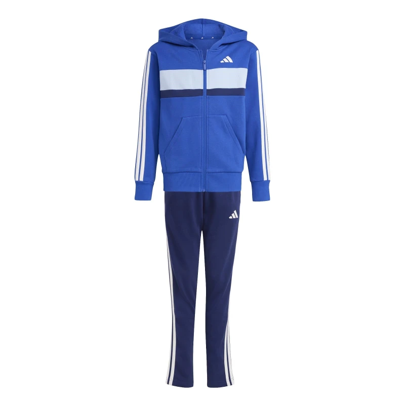 Image of adidas 3S Tiberio Fleece Tracksuit Juniors Blue/Grey unisex 9-10 Years