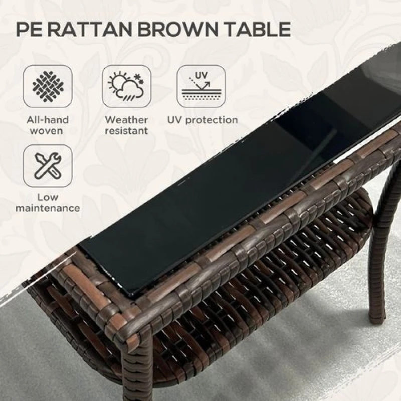 Image of Outsunny Outsunny PE Rattan Coffee Table, Two-tier Side Table with Glass Top, Brown