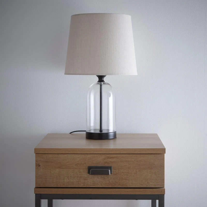 Image of K LIVING Stunning Glass Chelsea Table lamps in Black with natural Linen Lamp shade Black