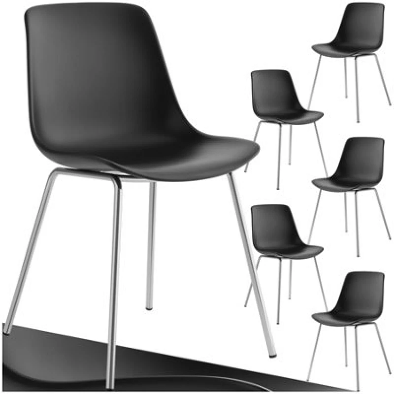 Image of Tectake Set Of 6 Dining Chair Mave - Large Plastic Seat, Ergonomic, High Backrest, 120 Kg Load Capacity - Black/chrome