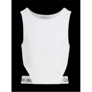 Image of Calvin Klein Jeans Logo Tape Punto Cut Out Top - White