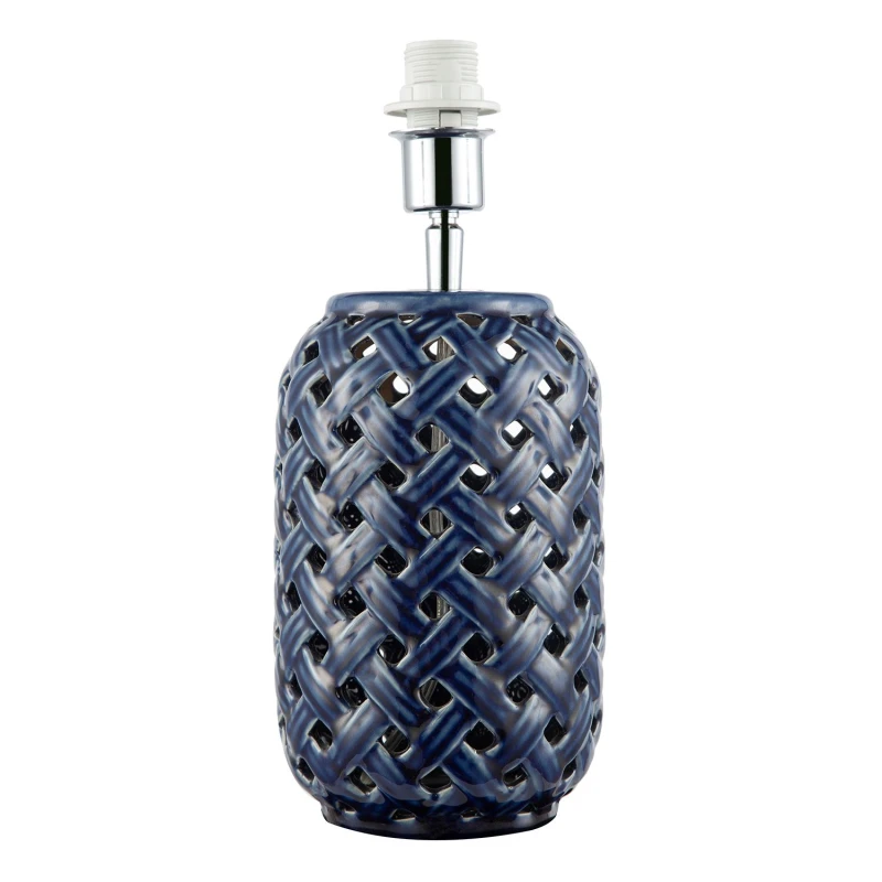 Image of Happy Homewares Lattice Design Ceramic Gloss Table Lamp in Brushed Midnight Blue Midnight Unisex