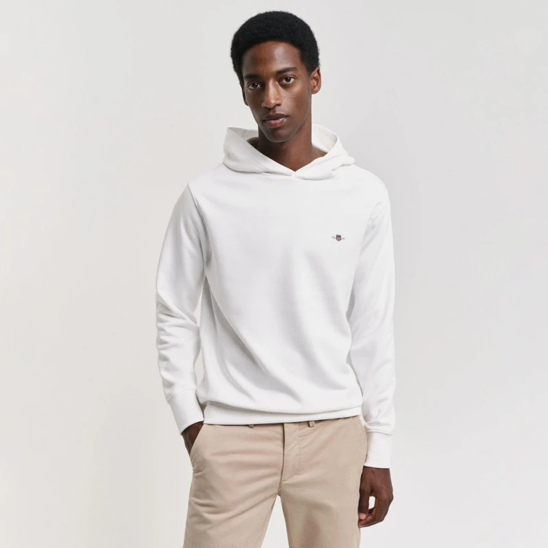 Image of Gant Regular Fit Embroidered Archive Shield Hoodie White male 2XL