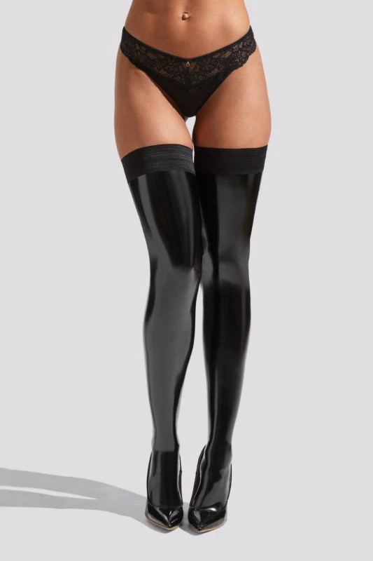 Image of Ann Summers Womens Wet Look Hold Ups in Black Size: Medium Black Female M