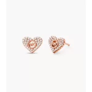Image of Michael Kors Womens 14K -Plated Sterling Silver Pav Heart Stud Earring - Rose Gold