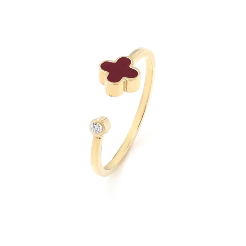 Image of Say It With Plum Crystal Clover Ring - Yellow Gold Size: Adjustable Gold Unisex Adjustable