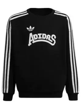 Image of adidas Originals Kids Girls Graphic Crew Sweat Top - Black/White, Size 7-8 Years, Women