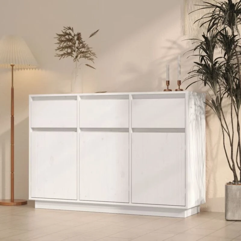 Image of VIDAXL Sideboard White 110x34x75cm Solid Wood Pine Vidaxl 8720286904534