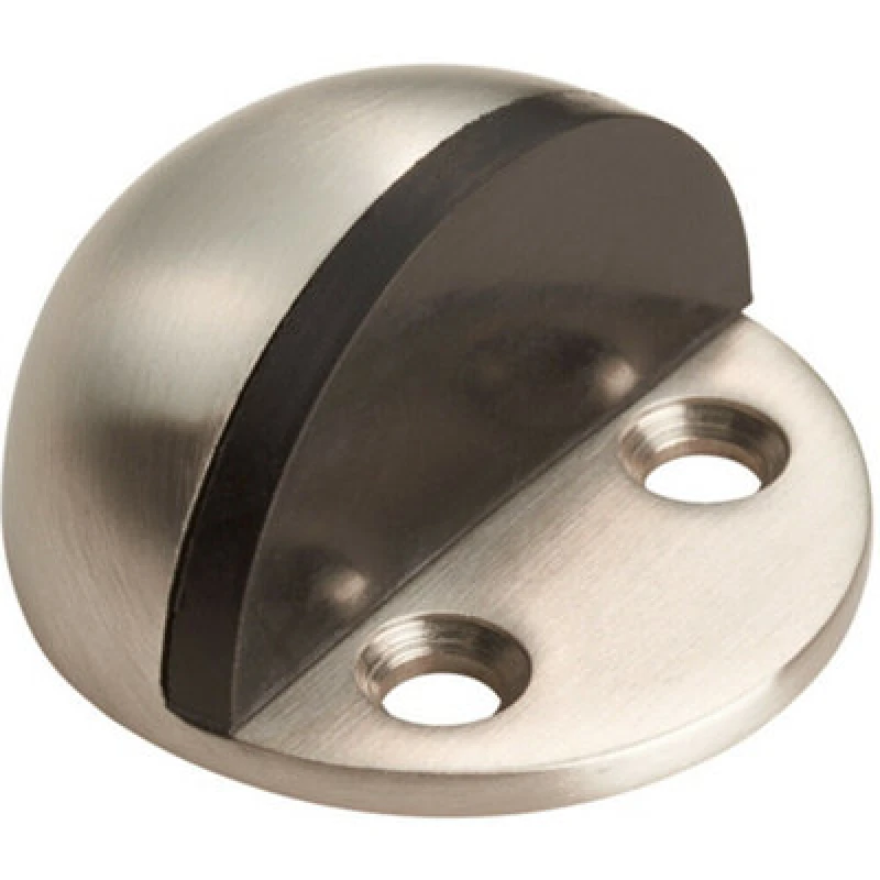 Image of Loops Small Floor Mounted Half Moon Doorstop Rubber Buffer 44mm Dia Satin Steel Metallics