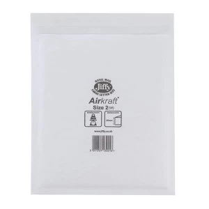 Image of Jiffy Airkraft Size 2 Postal Bags Bubble lined Peel and Seal 205x245mm White 1 x Pack of 100 Bags