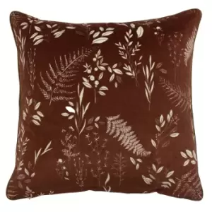 Image of Furn Fearne Botanical Print Feather Filled Cushion (50 x 50cm) (Brick)