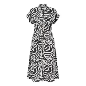 Image of Yumi Black Zebra Print Midi Shirt Dress - Black