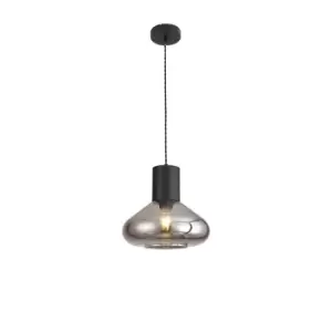 Image of Corinth Wide Ceiling Pendant, E27, Satin Black, Smoke Plated Glass