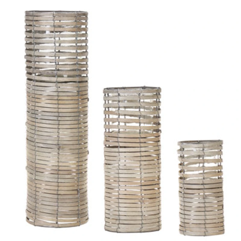 Image of Beliani Set Of 3 Candle Holders Rovare Poplar Wood 60/39/25cm Grey