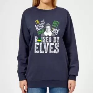 Image of Elf Raised By Elves Womens Christmas Jumper - Navy - M