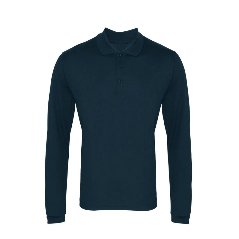 Image of Premier Premier Men Coolchecker Pique Long-Sleeved Polo Shirt in Navy Size: X-Small Navy XS Male 5063470022540