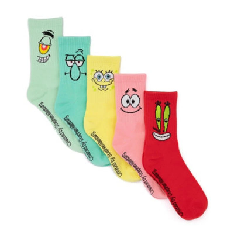 Image of Spongebob Squarepants Calf Socks Set of 5 Yellow unisex