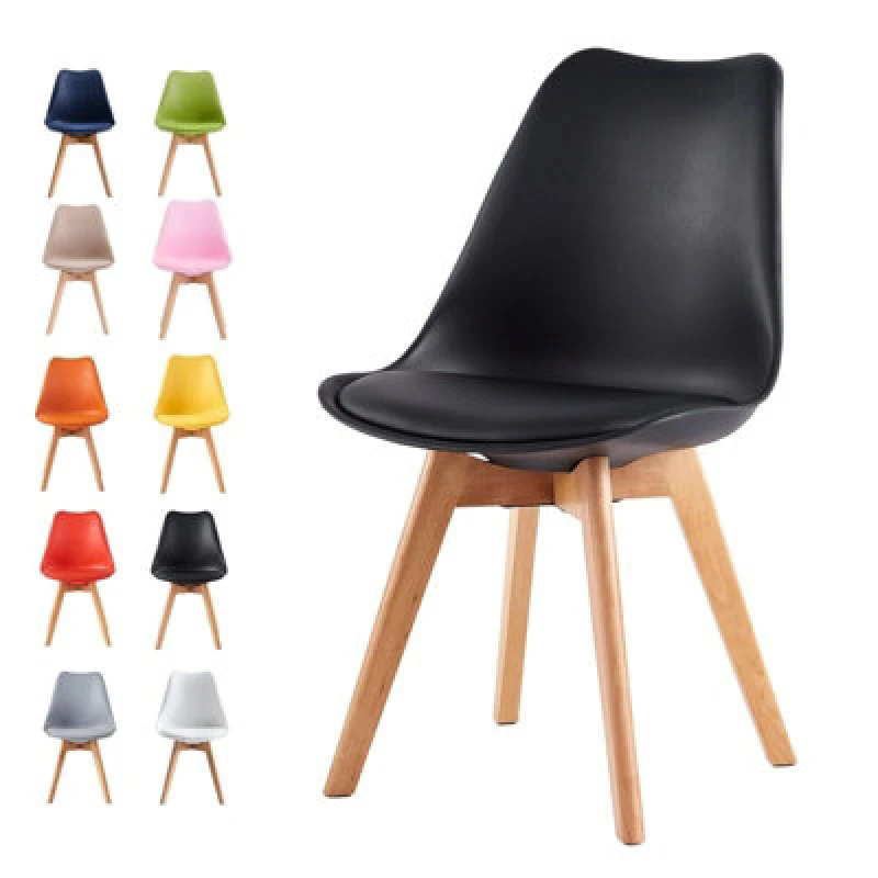 Image of MCC Direct Single Dining Chair with Wooden Legs and Padded Cushion - Eva Black