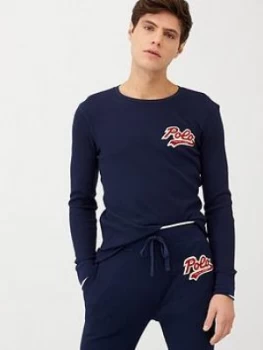 Image of Polo Ralph Lauren Waffle Long Sleeved Lounge Top - Navy, Size L, Men