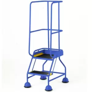 Image of 2 Tread Mobile Warehouse Steps & Guardrail Blue 1.5m Portable Safety Stairs