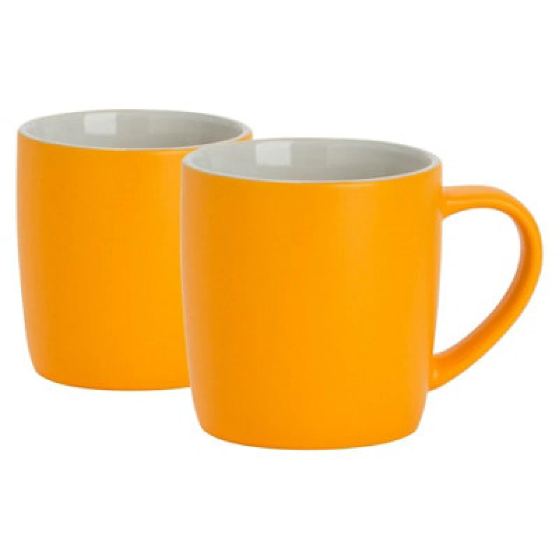 Image of Argon Tableware 2X Matt Coloured Coffee Mugs - 350Ml - Yellow - Durable Stoneware Cappuccino Tea Cup Dishwasher & Microwave Safe