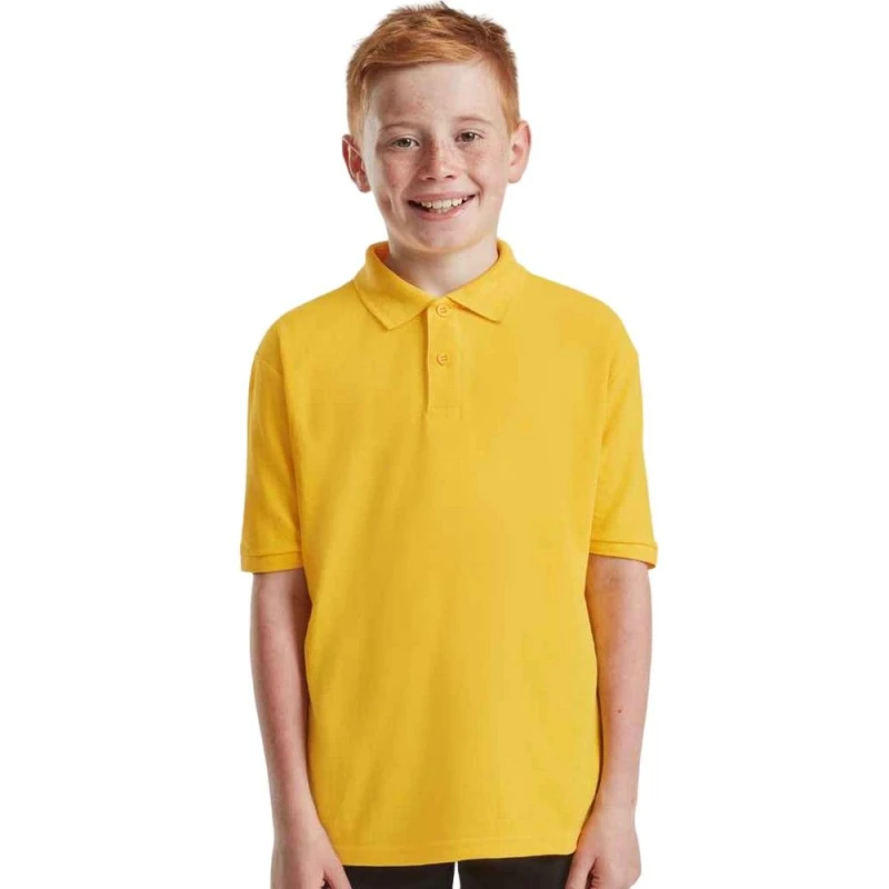Image of Fruit of the Loom Poly Cotton Pique Polo Shirt in Yellow Size: 12-13 Years Yellow Unisex 12-13 Years