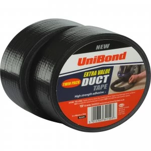 Image of Unibond Duct Tape Pack of 2 Rolls Black 50mm 50m