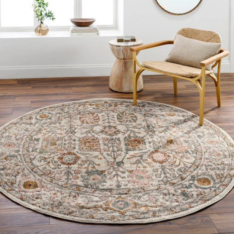 Image of Livabliss Round Vintage Oriental Boho Burnt Orange Amira Area Rug 200 X 200 Cm - Easy Care, Non Shedding, Ideal For Living Room & Bedroom