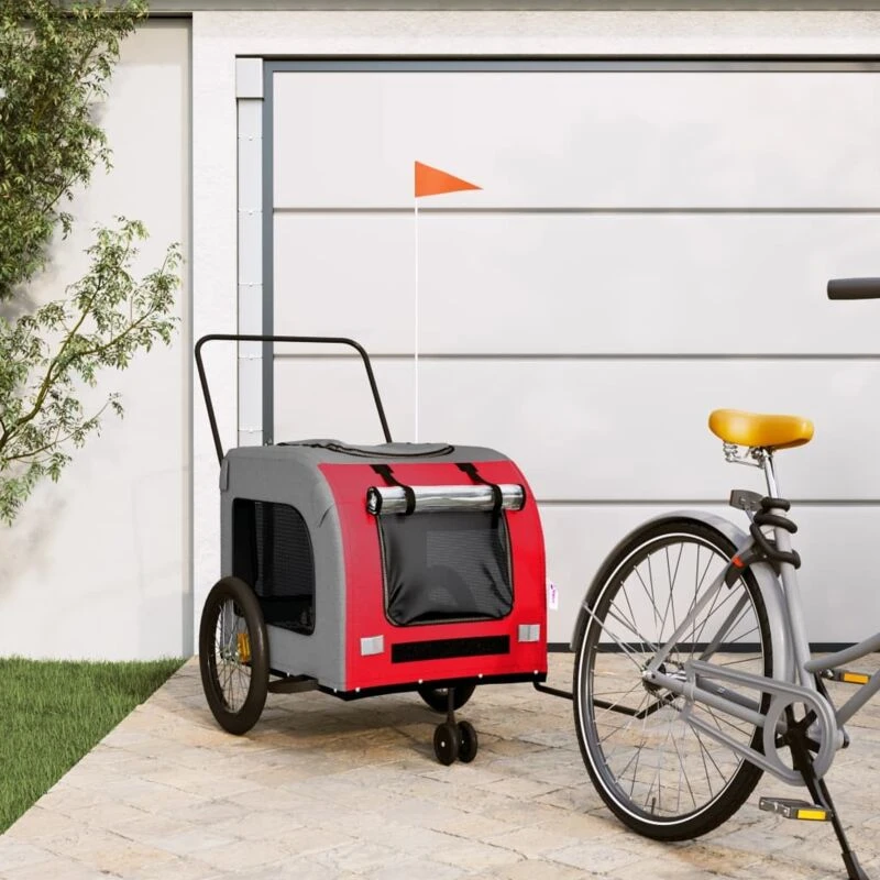 Image of VIDAXL Vidaxl - Pet Bike Trailer Red and Grey Oxford Fabric and Iron 8720845769444