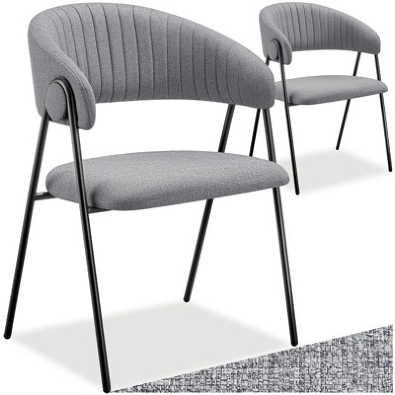 Image of Tectake Set Of 2 Dining Chair Bedano - Woven Fabric, Padded, 150 Kg Load Capacity - Grey