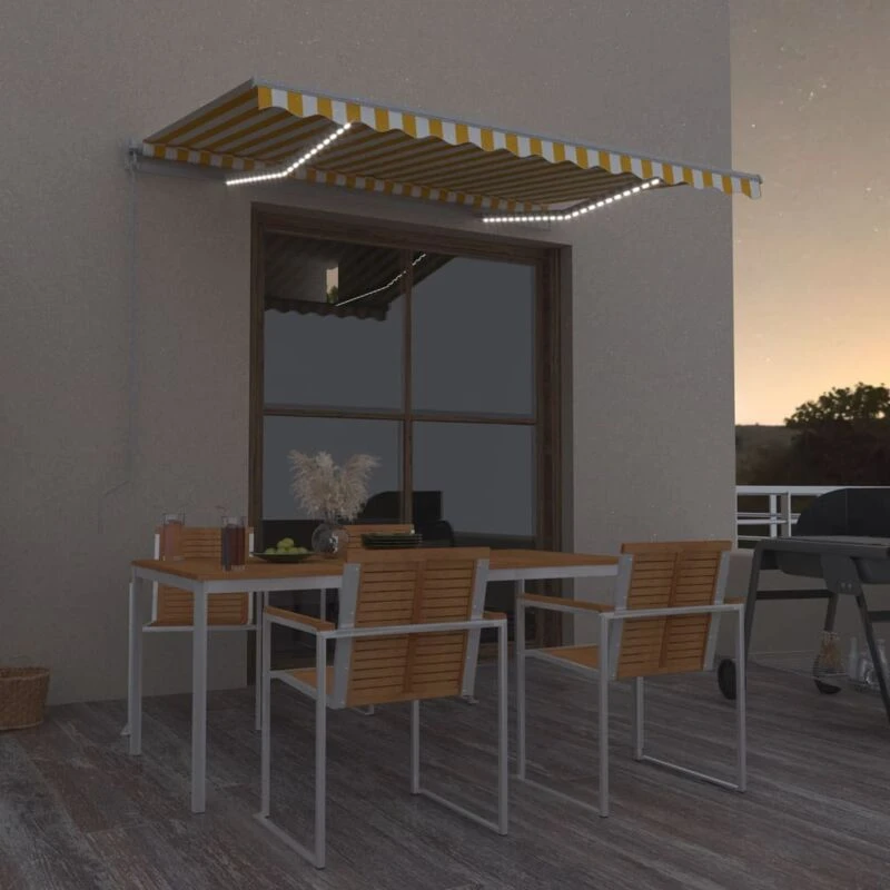 Image of VIDAXL Vidaxl - Manual Retractable Awning with LED 300x250cm Yellow and White 8720286391877