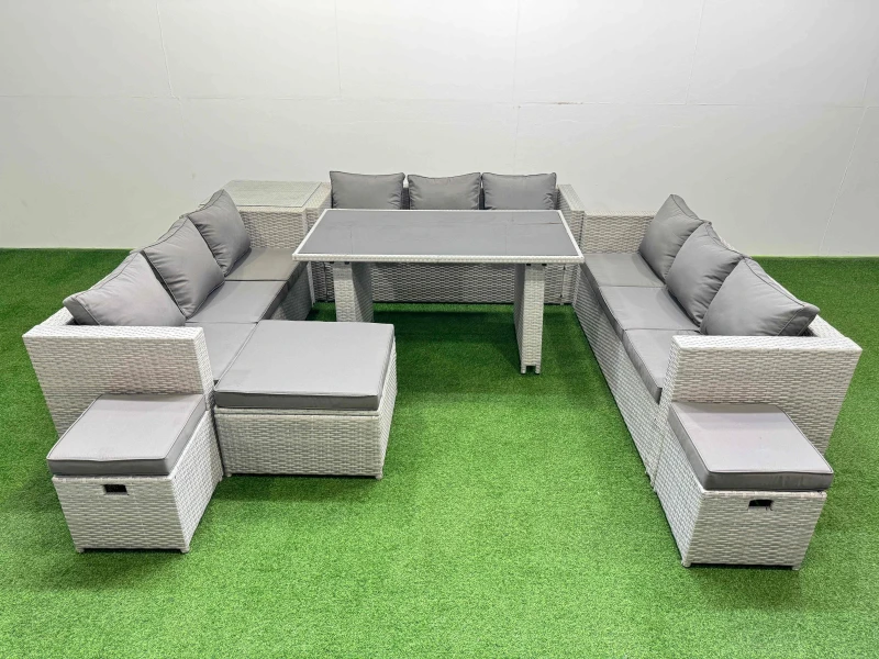 Image of Fimous Patio Outdoor Garden Furniture Sets with Side Table 3 Stool in Light Grey Light Grey Unisex