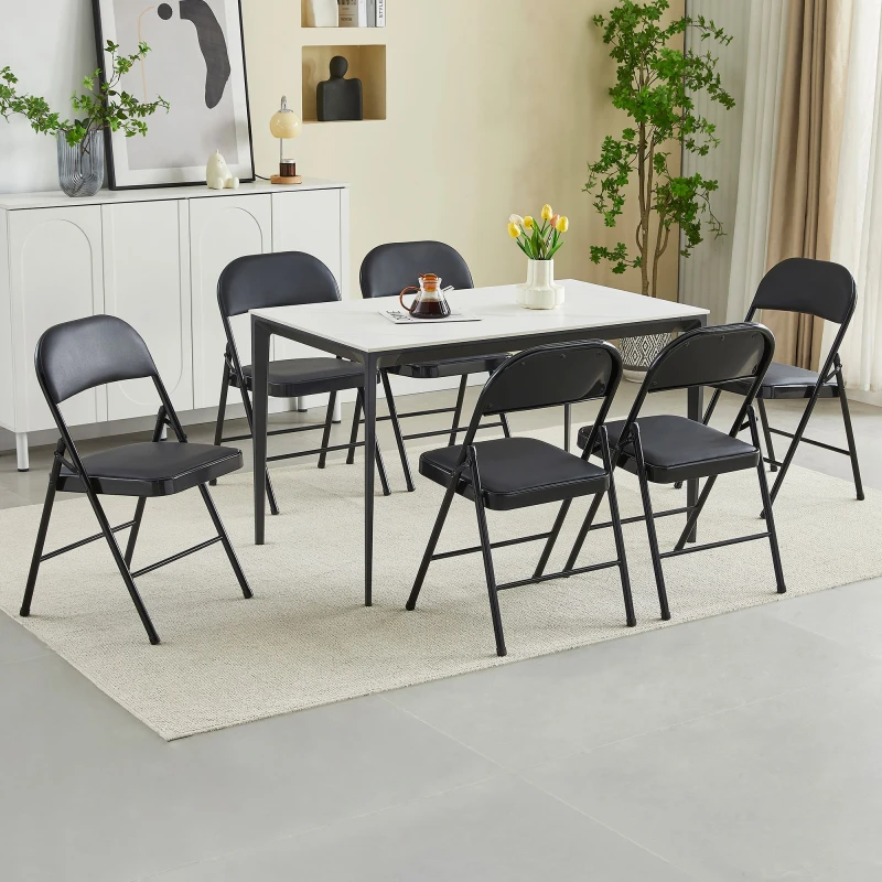 Image of MCC Direct Set of 6 Folding Dining Chairs with Metal Frame & Padded Seats in Black Unisex