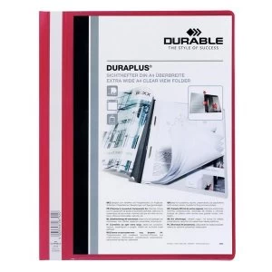 Image of Durable DURAPLUS A4 Quotation PVC Folder with Clear Title Pocket Red Pack of 25 Folders