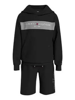 Image of Tommy Hilfiger Boys Essential Colorblock Hoodie And Short Set - Black, Size Age: 6 Years