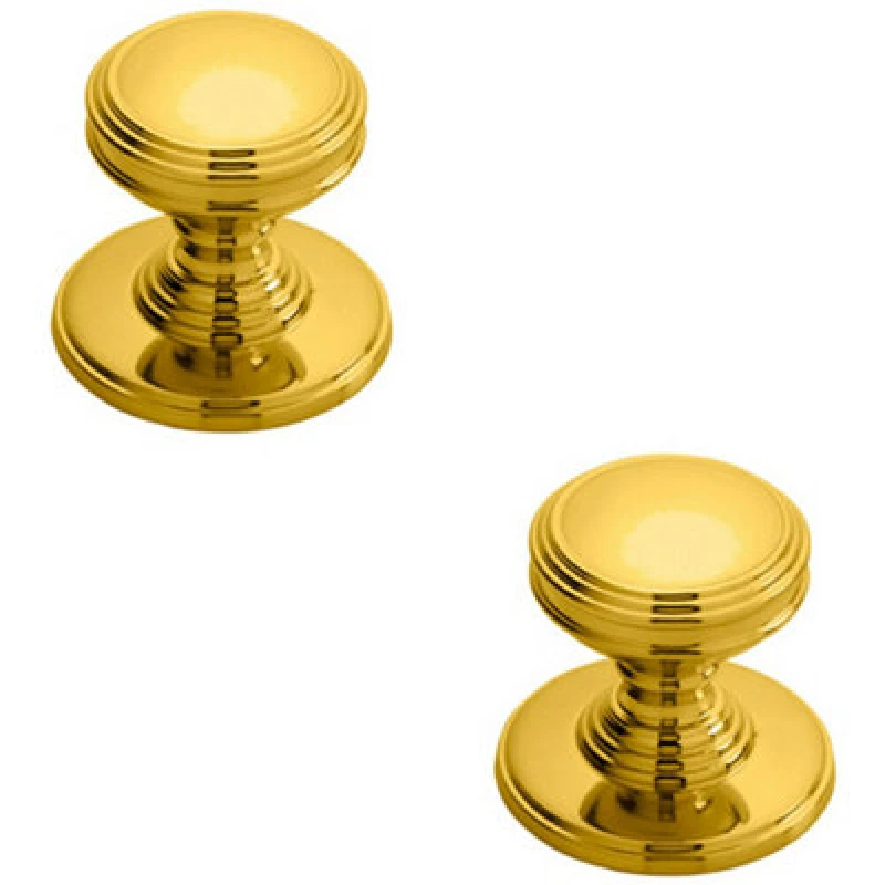 Image of Loops 2x Ringed Tiered Cupboard Door Knob 25mm Diameter Polished Brass Cabinet Handle Metallics unisex