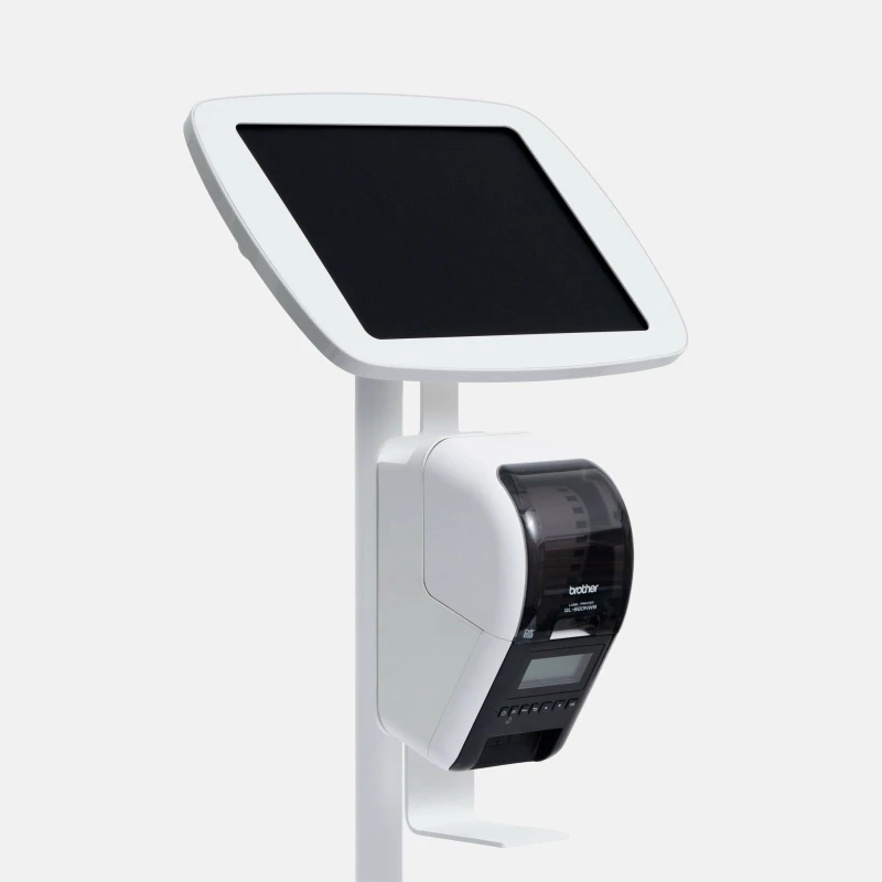 Image of Bouncepad Floorstanding with Brother Printer Mount (inc USB Cable) Covered Front Camera and Home Button Black Apple iPad Pro 7th Gen 1