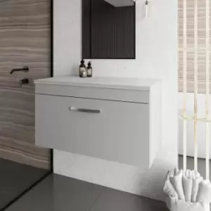 Image of Nuie - Athena Wall Hung 1-Drawer Vanity Unit and Worktop 800mm Wide - Gloss Grey Mist